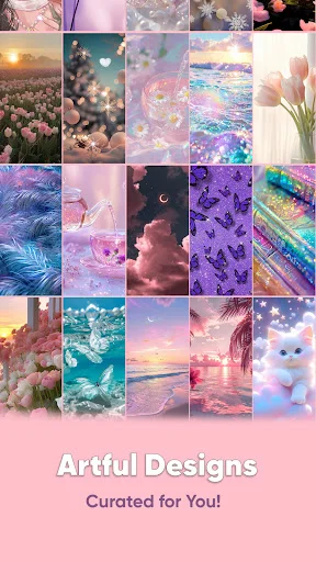 Curated wallpaper collection displaying flowers, water, clouds, and artistic aesthetic designs for personalization