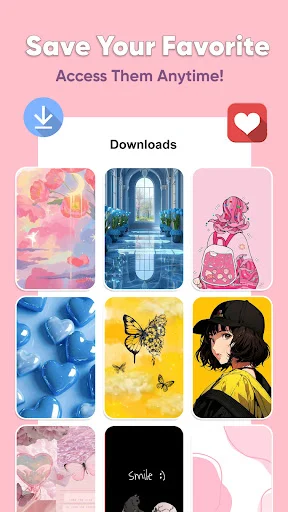Downloads section displaying saved aesthetic wallpapers in collections for easy access and management anytime