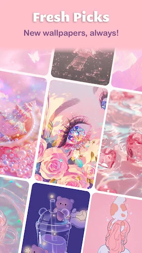 Fresh Picks section with newly added trendy aesthetic wallpapers featuring flowers, eyes, and artistic designs
