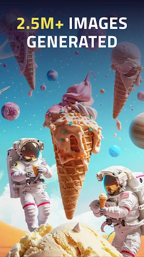 IMGIT AI showcasing 2.5 million images generated with surreal astronaut ice cream artwork