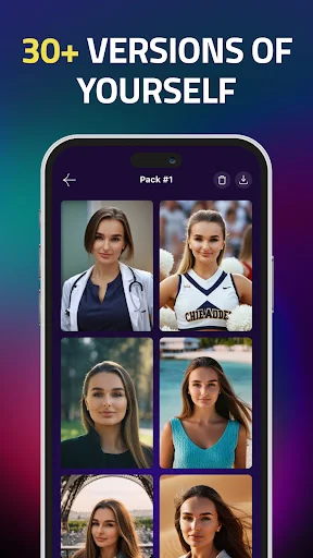 Avatar generator displaying 30+ versions of yourself in grid of portrait variations
