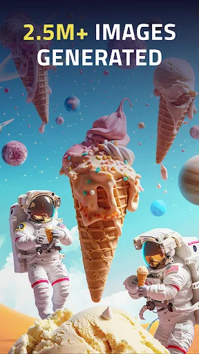 IMGIT AI showcasing 2.5 million images generated with surreal astronaut ice cream artwork