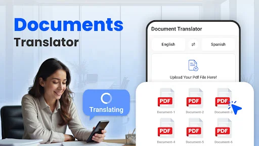 Documents translator for PDF files with upload interface for translating documents across languages
