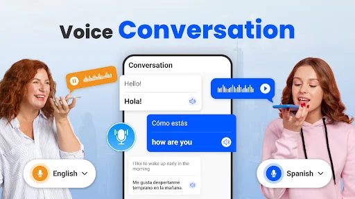 Two-way voice conversation translator enabling real-time spoken dialogue between different languages