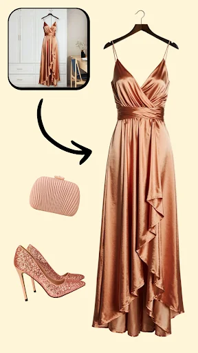 Fashion dress before and after isolated from bedroom background for product photo editing