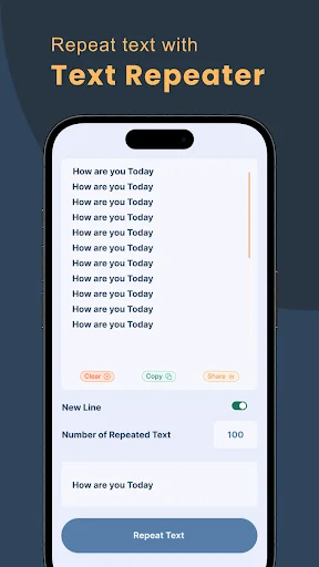 Text repeater feature for repeating text lines multiple times with configurable repetition count and settings