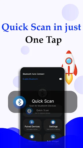 Bluetooth Pair Audio Connector home screen with Quick Scan one-tap Bluetooth pairing and Paired Devices menu option