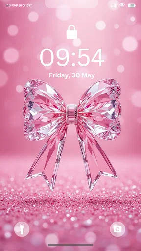 Sparkly crystal diamond bow wallpaper on pink glitter - glamorous phone lock screen