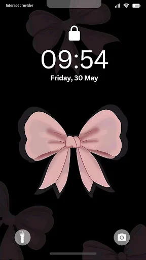 Pink bow on black background wallpaper - minimalist cute lock screen for phones