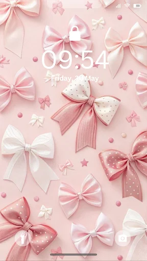 Pink bow pattern wallpaper with stars and pearls - cute lock screen background for phones