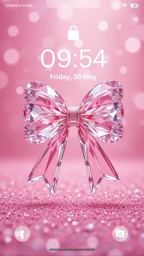 Sparkly crystal diamond bow wallpaper on pink glitter - glamorous phone lock screen