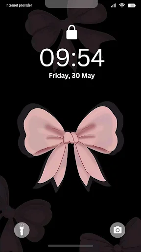 Pink bow on black background wallpaper - minimalist cute lock screen for phones