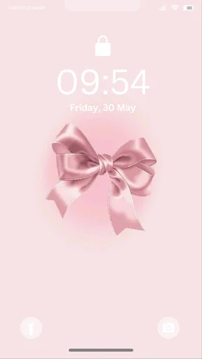 Pink satin bow wallpaper on phone lock screen - cute girly background for personalization