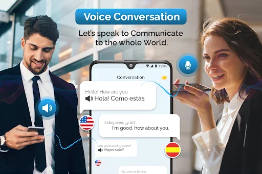 Voice Conversation feature enabling real-time bidirectional translation between English and Spanish speakers