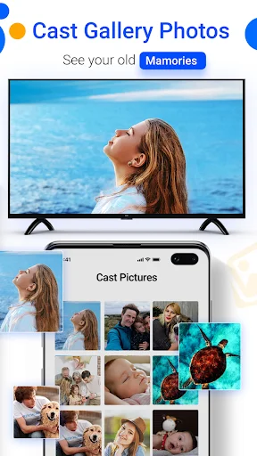 Cast gallery photos feature showing photo memories from phone to smart TV screen display