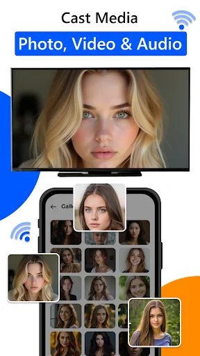 Cast Media: Photo, Video & Audio app casting portrait image from phone gallery to TV screen wirelessly