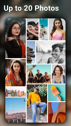 Multi-photo collage layout showcasing up to 20 photos arranged in creative grid template design