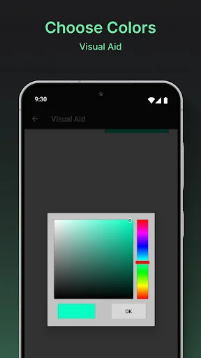 Choose Colors interface displaying gradient color picker with vertical rainbow color selector and color preview swatches