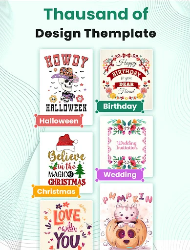 Design Studio template library with Halloween, Birthday, Wedding, Christmas and Love themed designs