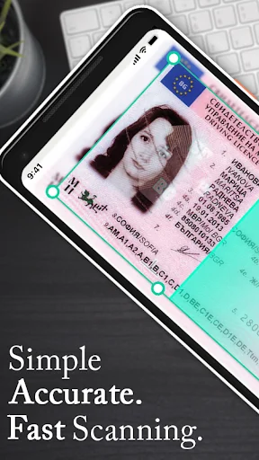 Document scanner app scanning ID card with auto edge detection for fast accurate PDF scanning