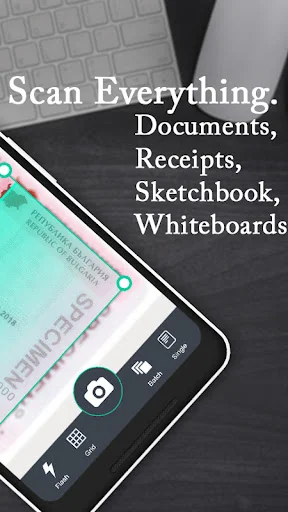 Camera scanner interface for documents receipts sketchbook whiteboards with capture button
