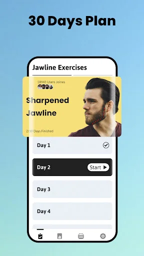 30-day jawline exercises and face yoga plan with daily progression tracker and transformation benefits preview.