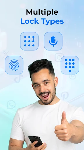 Multiple Lock Types available including pattern locks, voice recognition, fingerprint scanning, and numeric PIN code protection options