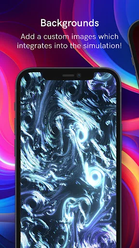 Custom backgrounds feature showing marble fluid pattern simulation integrating user images for live wallpaper
