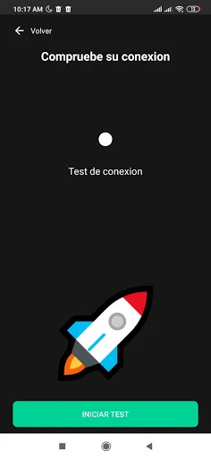 Game Booster connection test screen with rocket icon and start test button to reduce ping