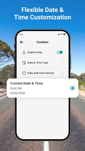 Settings screen for flexible date and time customization with display map toggle and format options