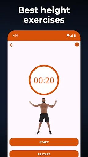Best height exercises screen displaying jump rope workout with timer controls in GROW fitness app