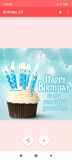 Birthday GIF of chocolate cupcake with blue candles on snowy background with personalized grandson birthday message