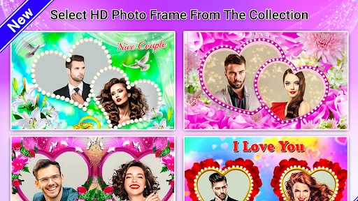 HD photo frame collection gallery showing romantic dual heart frame templates for couples