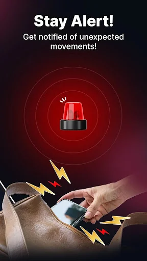 Motion detector alert notifying user of unexpected phone movement with visual alarm