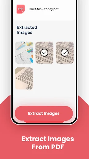 Extract Images from PDF results screen showing extracted images with checkmarks