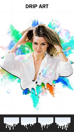 Drip Art effect showcasing colorful paint splash photo editor with paint texture filters and color palette options