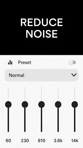 Audio noise reduction equalizer with preset options and 5-band frequency adjustment for clear sound