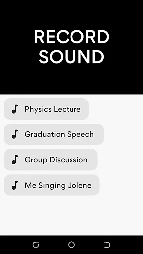 Recording manager displaying list of saved audio recordings with playback controls