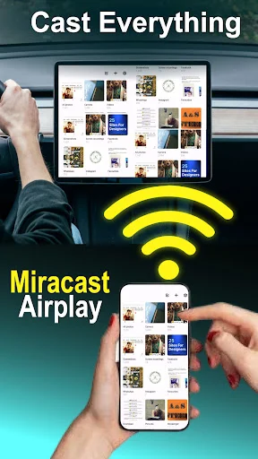 Photo gallery casting from smartphone to car head unit display using Miracast and Airplay wireless screen sharing