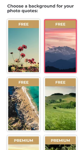 Background image gallery for quotes featuring nature photos with free and premium options
