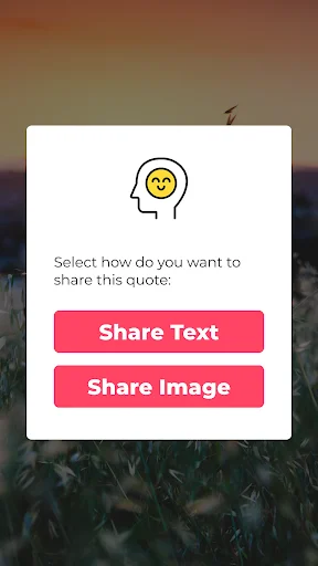 Share dialog offering text or image sharing options for motivational quotes