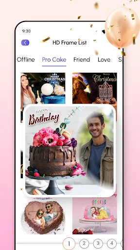 Birthday cake design frame library showing Christmas, holiday, and celebration cake templates