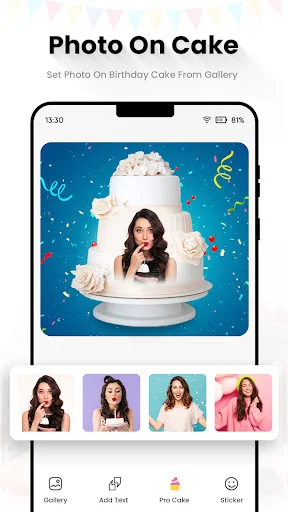 Photo on birthday cake feature displaying portrait integrated into multilayered cake design