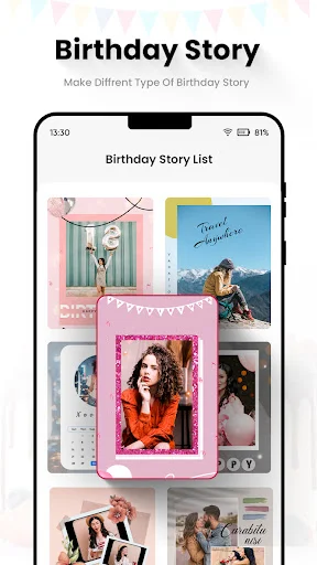 Birthday story templates showing various celebration design layouts and themes