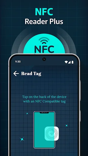 NFC Reader Plus Read Tag screen with instruction to tap device on NFC compatible tag