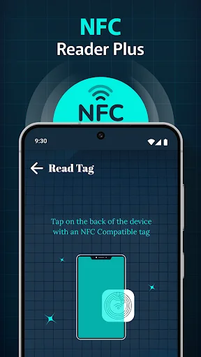 NFC Reader Plus Read Tag screen with instruction to tap device on NFC compatible tag