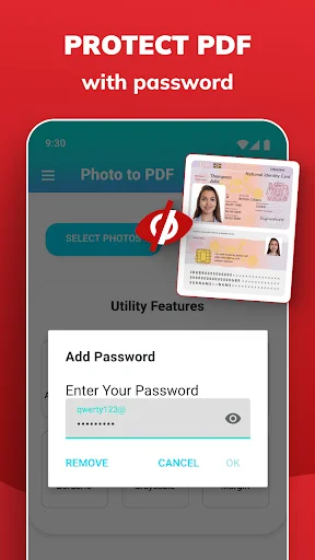 Add password feature to protect and secure PDF documents with encryption in PDF Maker app