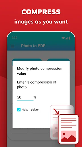 Image compression settings dialog to adjust photo quality percentage before converting to PDF