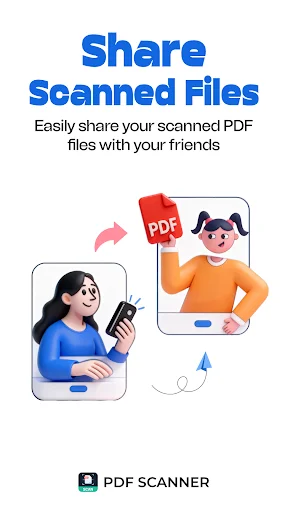 Scanned PDF file sharing illustration showing easy document transfer between users through mobile app messaging