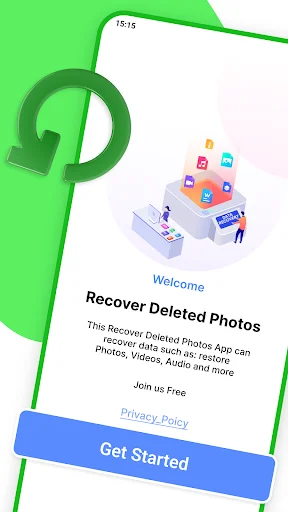 Recover Deleted Photos app welcome screen with Get Started button for photo and video recovery